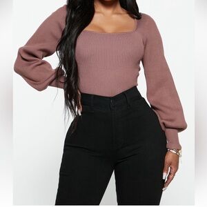 Fashion Nova Mauve Square Neck Balloon Sleeve Sweater